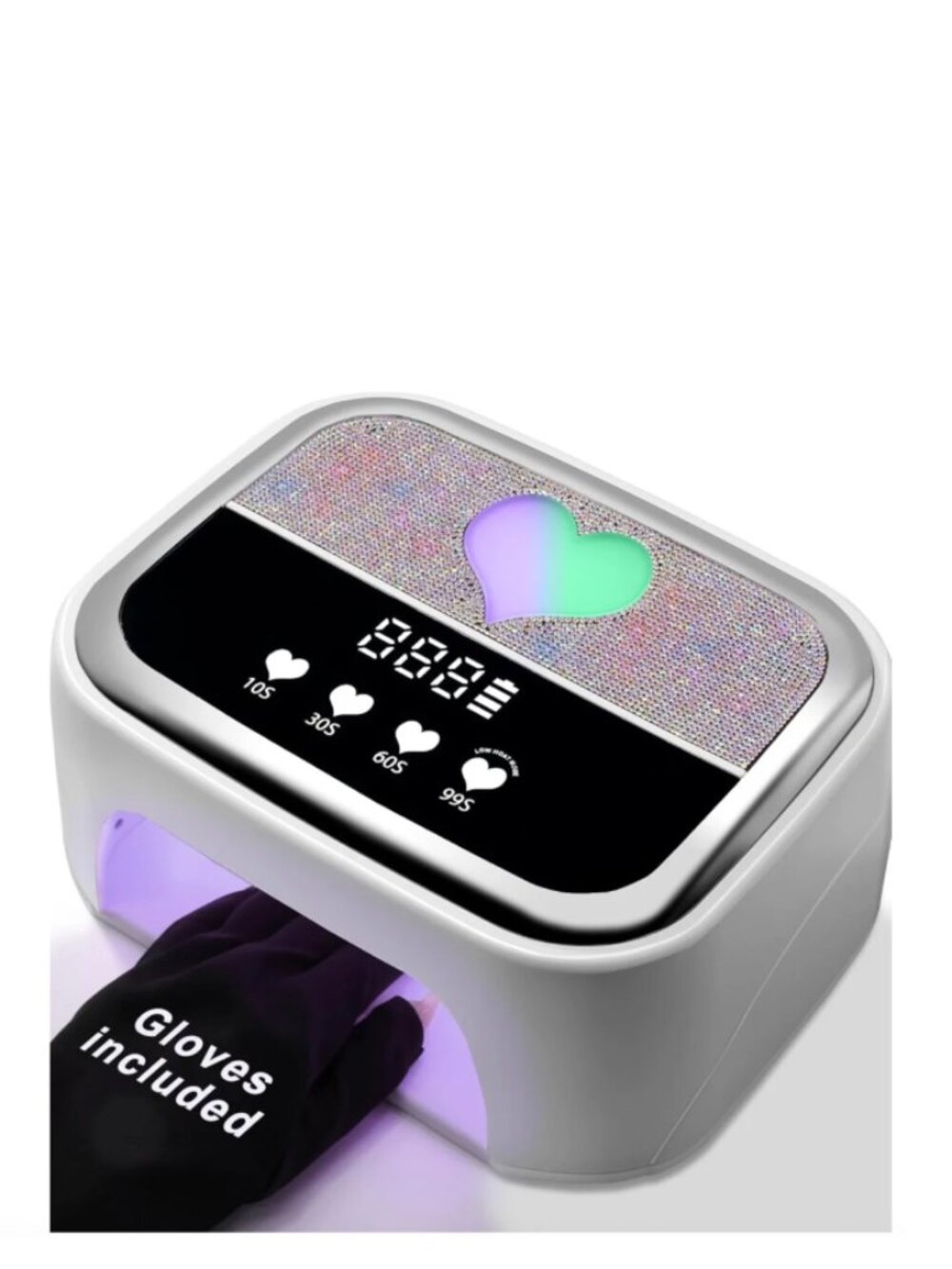 White With Heart And  Rhinestones Professional UV LED Nail Lamp